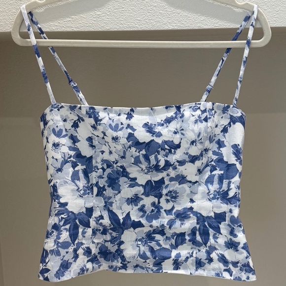 NWT Reformation Blue Overland Floral Linen Top (Size 6) - Picture 4 of 6